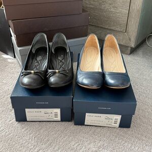 Two pairs of Cole Haan Tali Women's Black and Navy Real Leather Flats